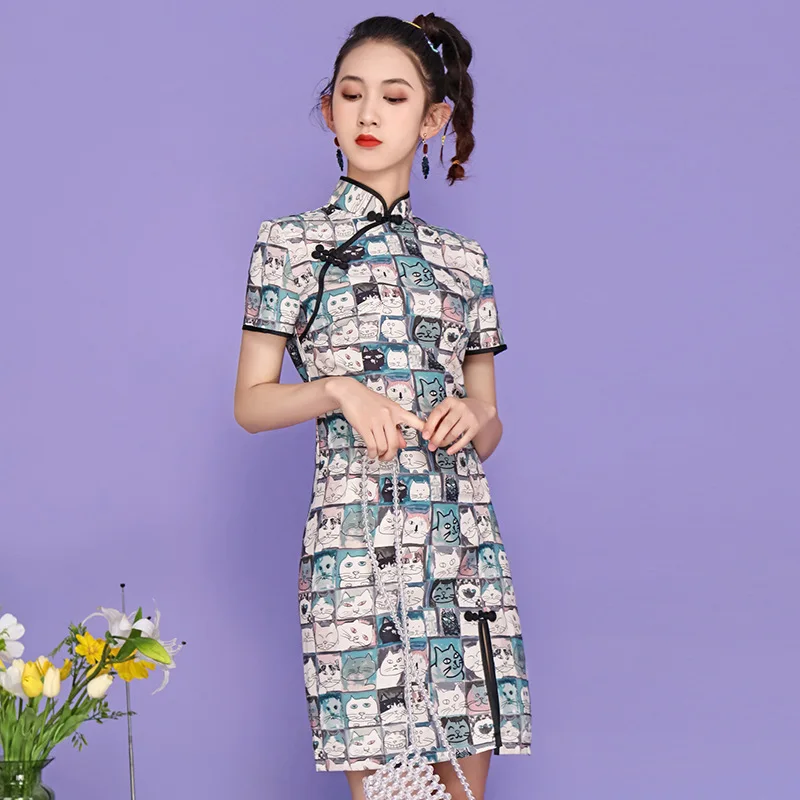 

Summer New Small Cheongsam Modified Girl Daily Life Dress Young Version Improved Dress