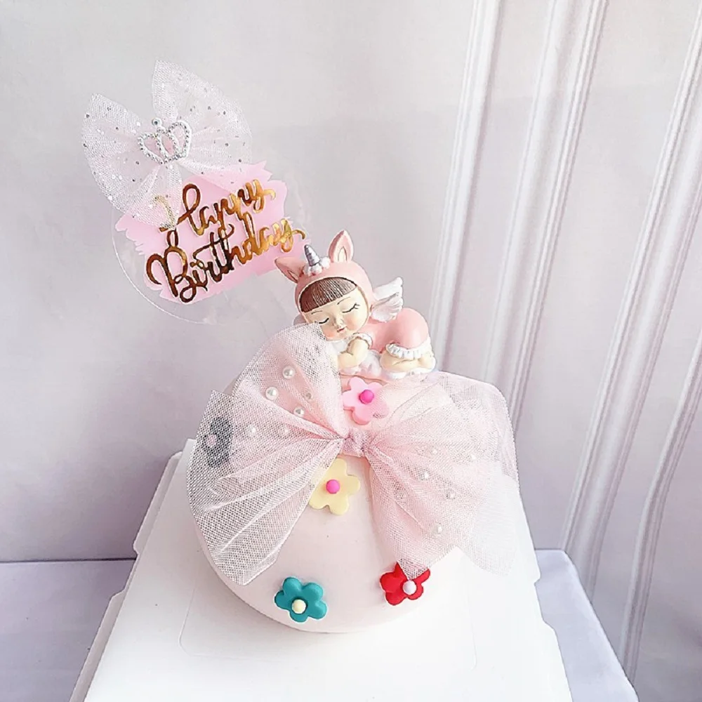 

Baby Shower Girl Cake Topper Acrylic Plug-in moon Vertical CutePink Bow Wedding Party Dessert Cup Cake Birthday Baking Supplies