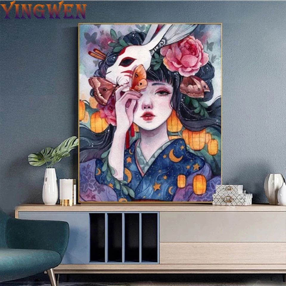 

5D DIY Anime Diamond Painting By Numbers Embroidery Illustrator Girl Diamond Mosaic Mask Flower Cross Stitch Wall Sticker Decor