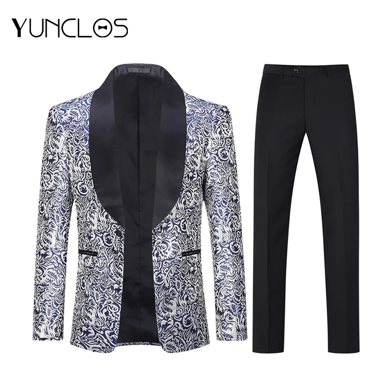 YUNCLOS синий цвет шампанского свадебные костюмы для мужчин банкетная шаль воротник