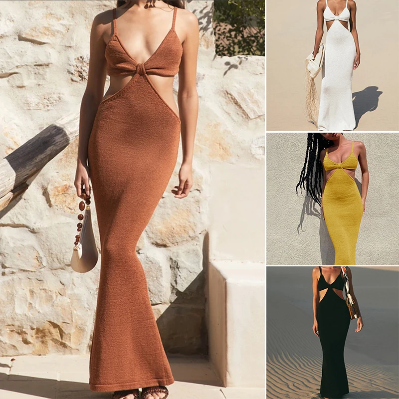 

1 Pcs Summer Halter Dress Temperament Elegant Self-Cultivation Evening Sling Waist Empty Suspender Skirt Long Sexy Neck