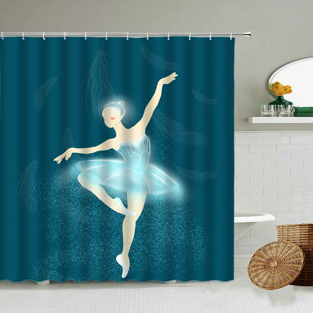 Занавеска для душа с изображением балерины водонепроницаемые разноцветные