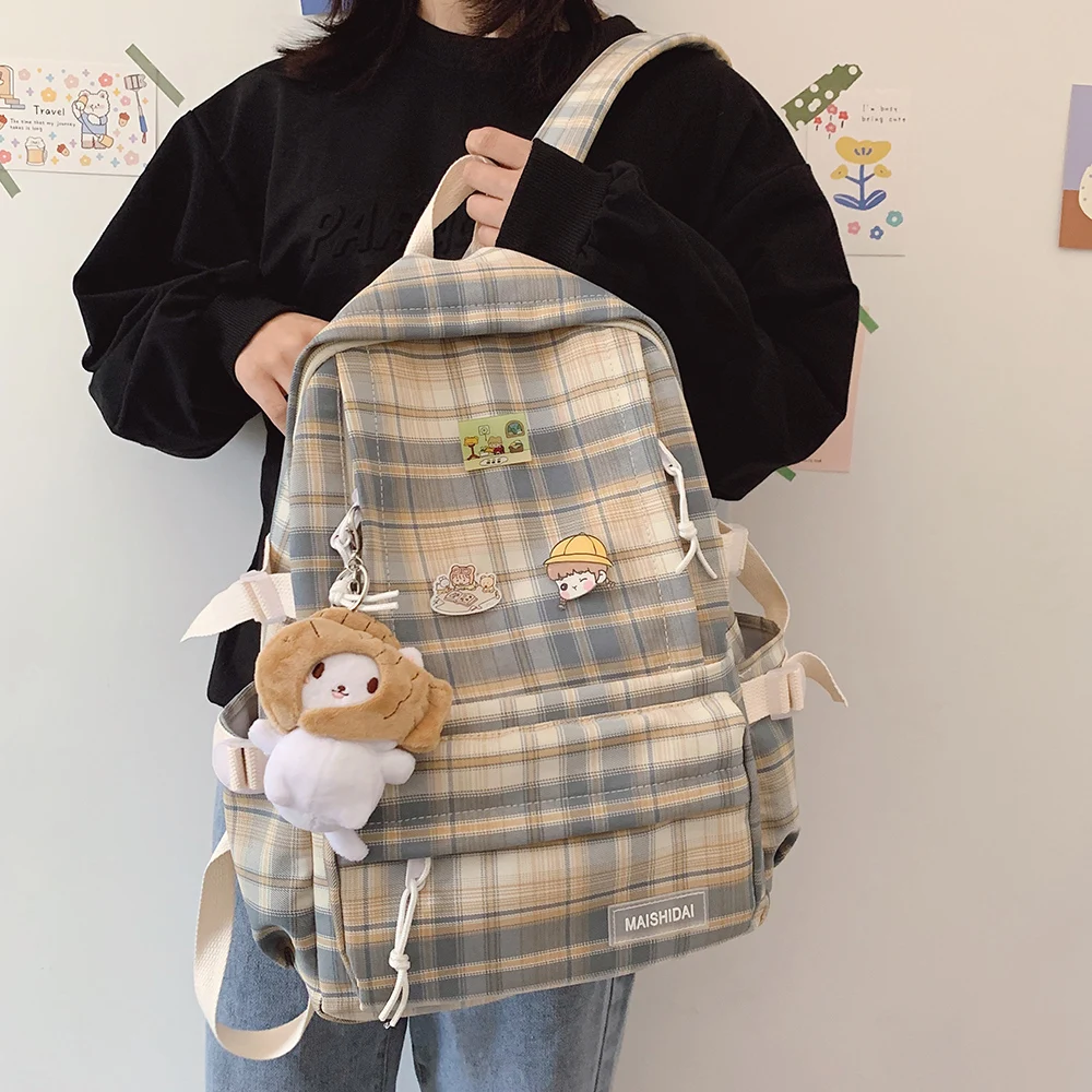 

Женский клетчатый рюкзак в стиле Харадзюку, вместительный школьный ранец для студентов, модная Водонепроницаемая дорожная сумка для кампу...