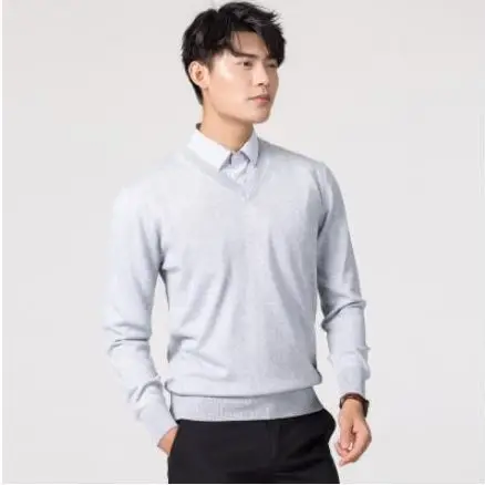 gray v-neck Осень-зима, кашемировый хлопковый мужской свитер, трикотажное платье-свитер, hombre pull homme Hiver, пуловер, мужские вязаные свитера J697 - Цвет: gray v-neck