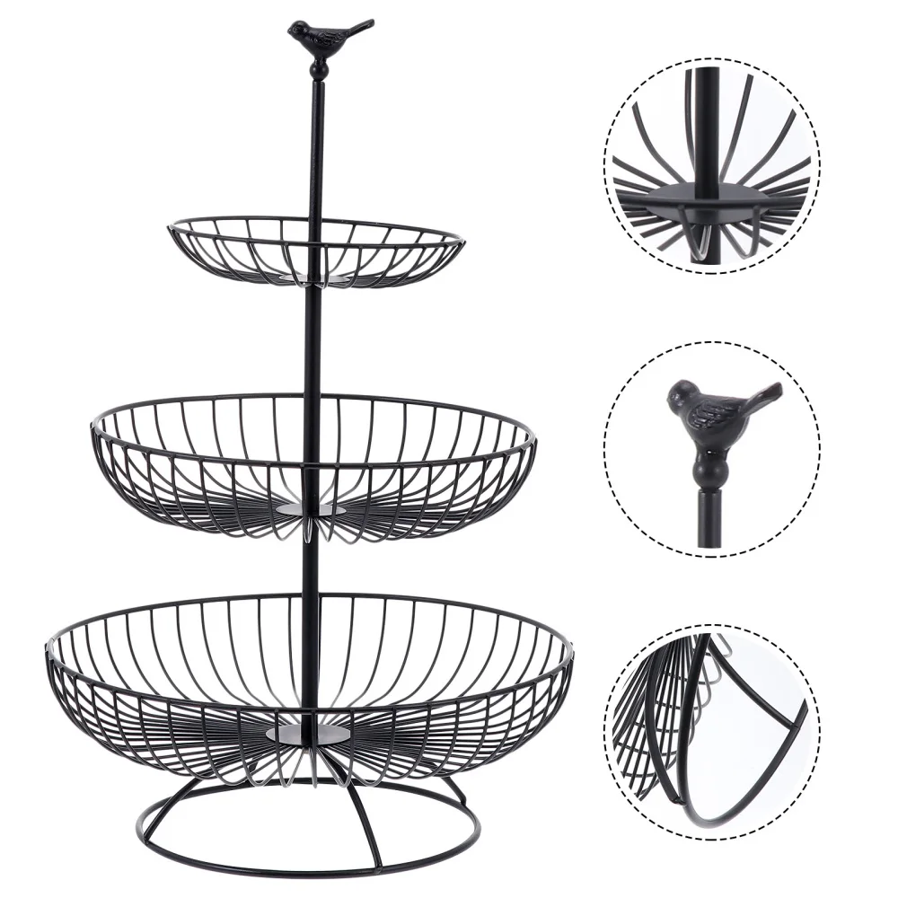 

1pc Three Layer Iron Fruit Storage Basket Snack Candy Storage Container (Black)