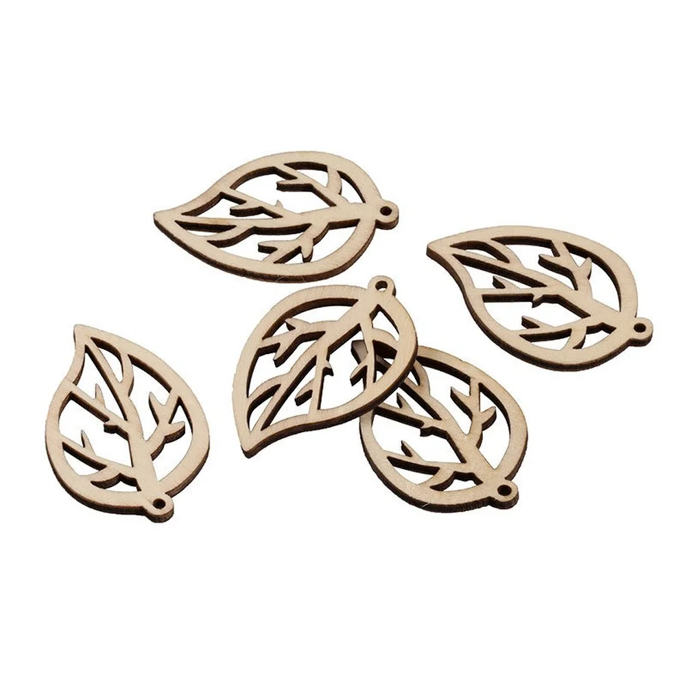 

30pcs DIY Wood Chips Leaf shape Shape Crafts Scrapbooking Decor Supplies Handmade Button Chip