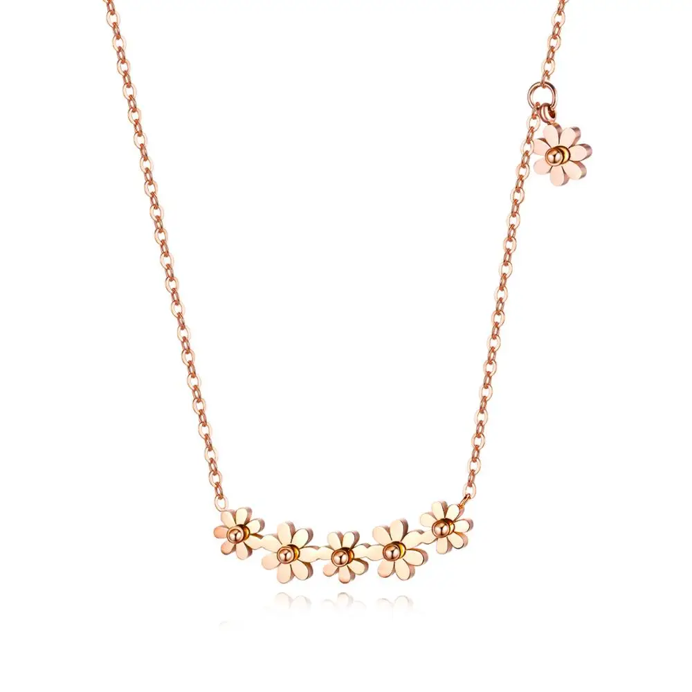 

Trendy Six Small Daisy FLOWER Necklace for Women Charm Rose Gold Color Stainless Steel Collar Jewelry Drop Shipping