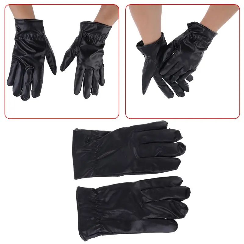 

Mens Faux Leather Winter Gloves Warm Lined Thicken Ruched Wrist Hand Warmer Soft