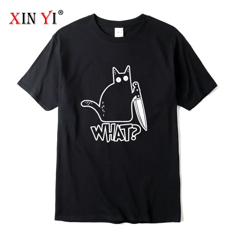 

XIN YI Men's T-shirt High Quality 100% Cotton knife cat print men T shirt casual loose men tshirt o-neck t-shirt men tees tops