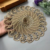 new gold 3d lace round embroidery table place mat christmas pad cloth placemat cup mug wedding tea coaster napkin doily kitchen
