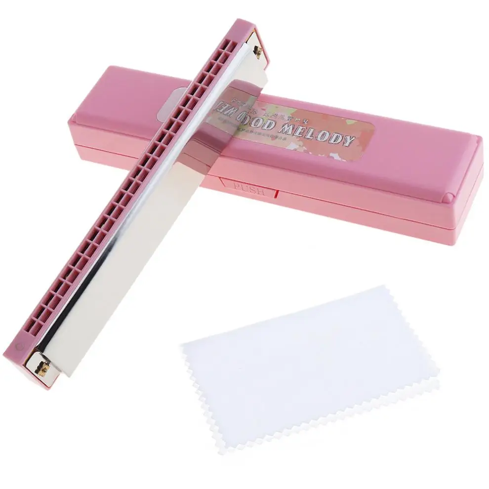 

Harmonica 24 Holes Stainless Steel Pink Tremolo Harmonica Harp Mouth Organ Musical Instruments for Children Students