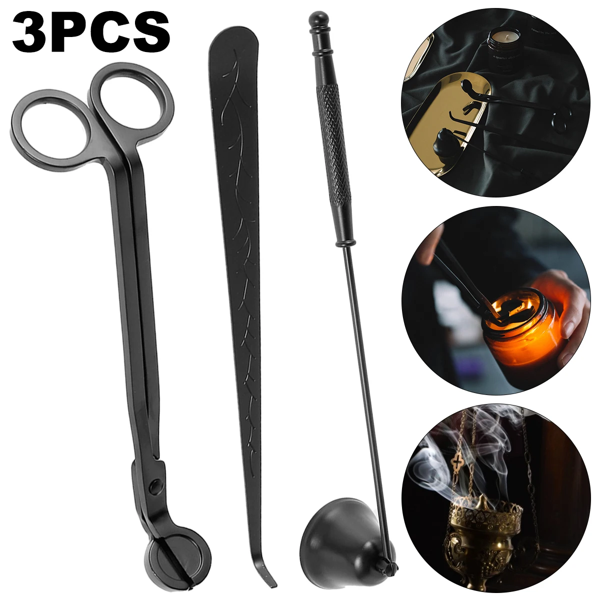 

3Pcs/set Candle Snuffer Trimmer Hook Stainless Steel Luxury candle scissors Wicks Holder Dipper Home Deco Gift for Candle Lovers