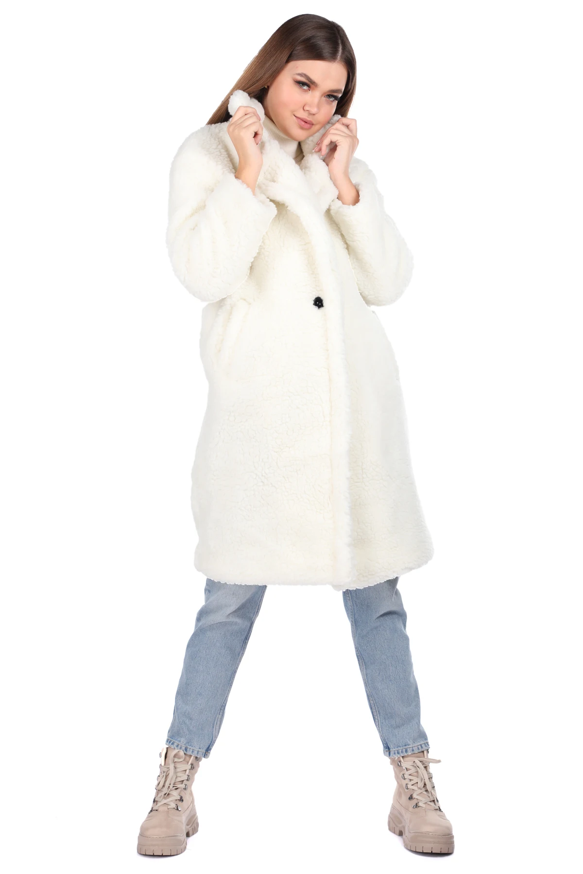 

Teddy Plush Oversize White Woman Coat