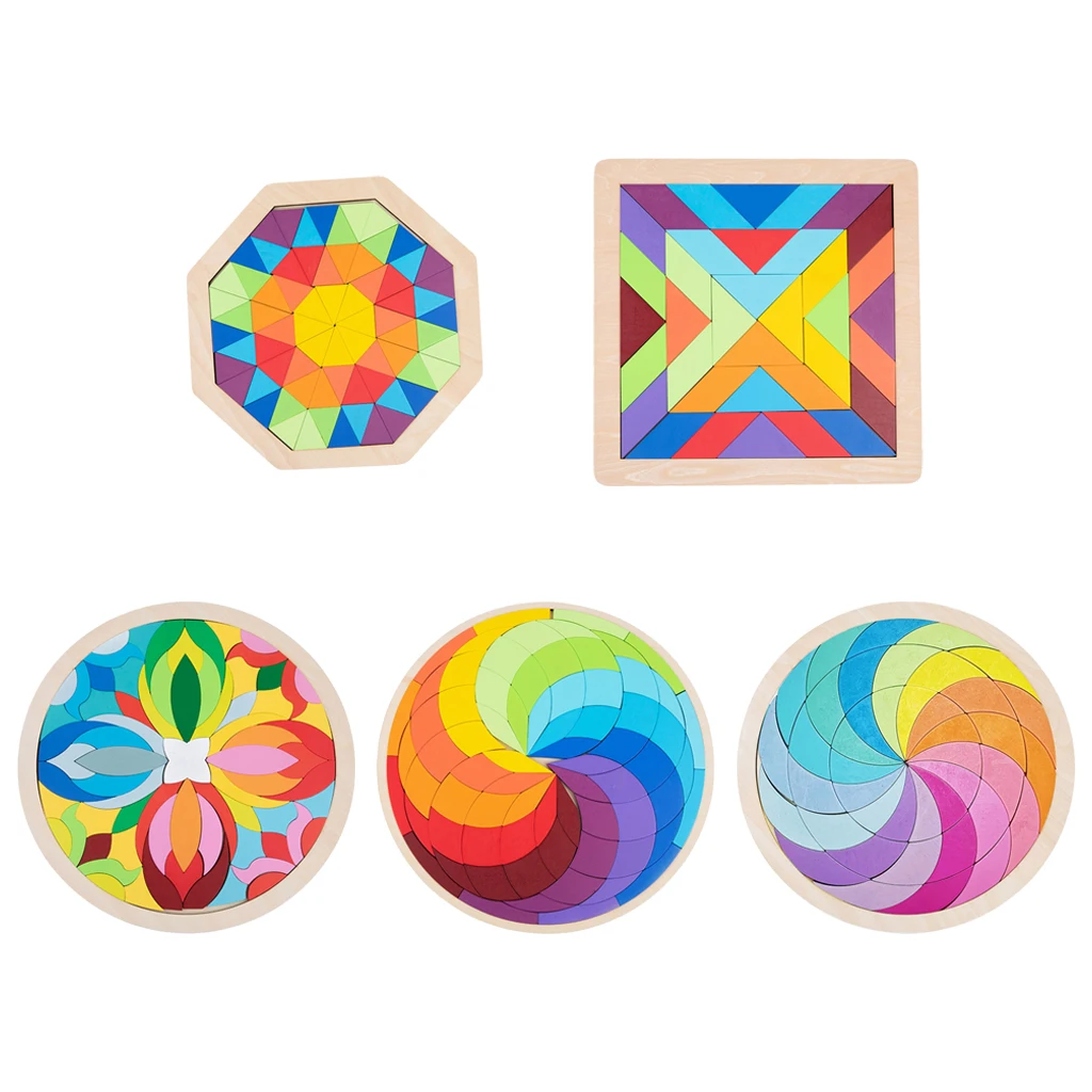 

Wooden Pattern Blocks Puzzle Game Classic Educational Toys Tangrams for Kids