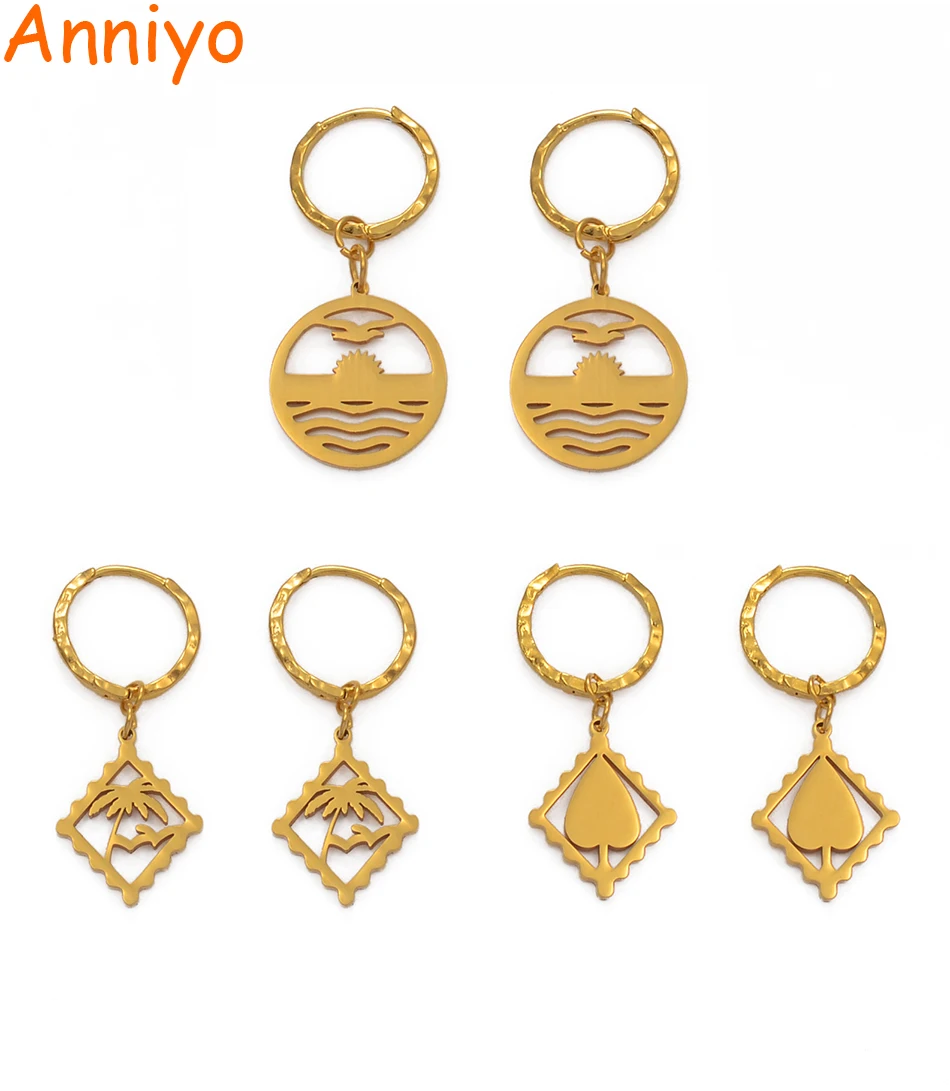 

Anniyo Kiribati Heart Coconut Tree Earrings Women Girl Gold Color Stainless Steel Micronesia Engagemen Jewelry Gifts #062021