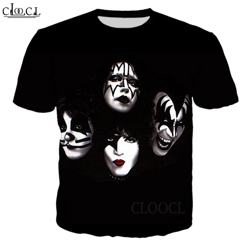 

HX Newest Summer Fashion Rock Singer KISS Band Men Women T Shirt 3D Print Harajuku Casual Streetwear Couple Tops Drop Shipping