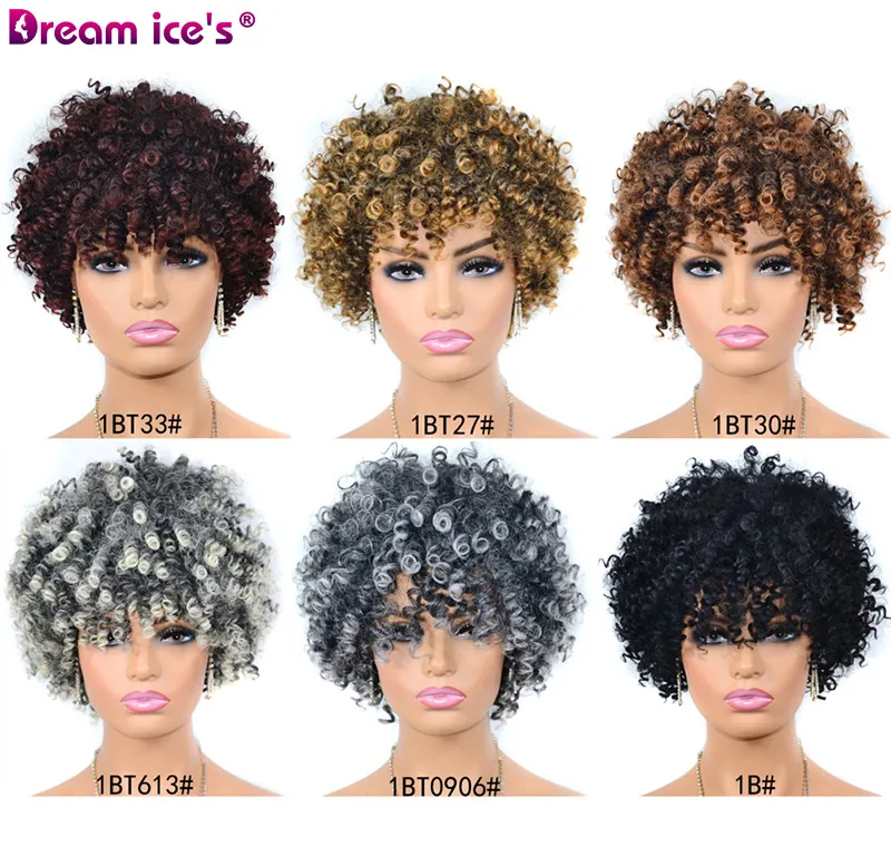 

Short Hair Afro Kinky Curly Heat Resistant Synthetic Ombre Wigs for Black Women Mixed Brown Cosplay African Hairstyles Wigs