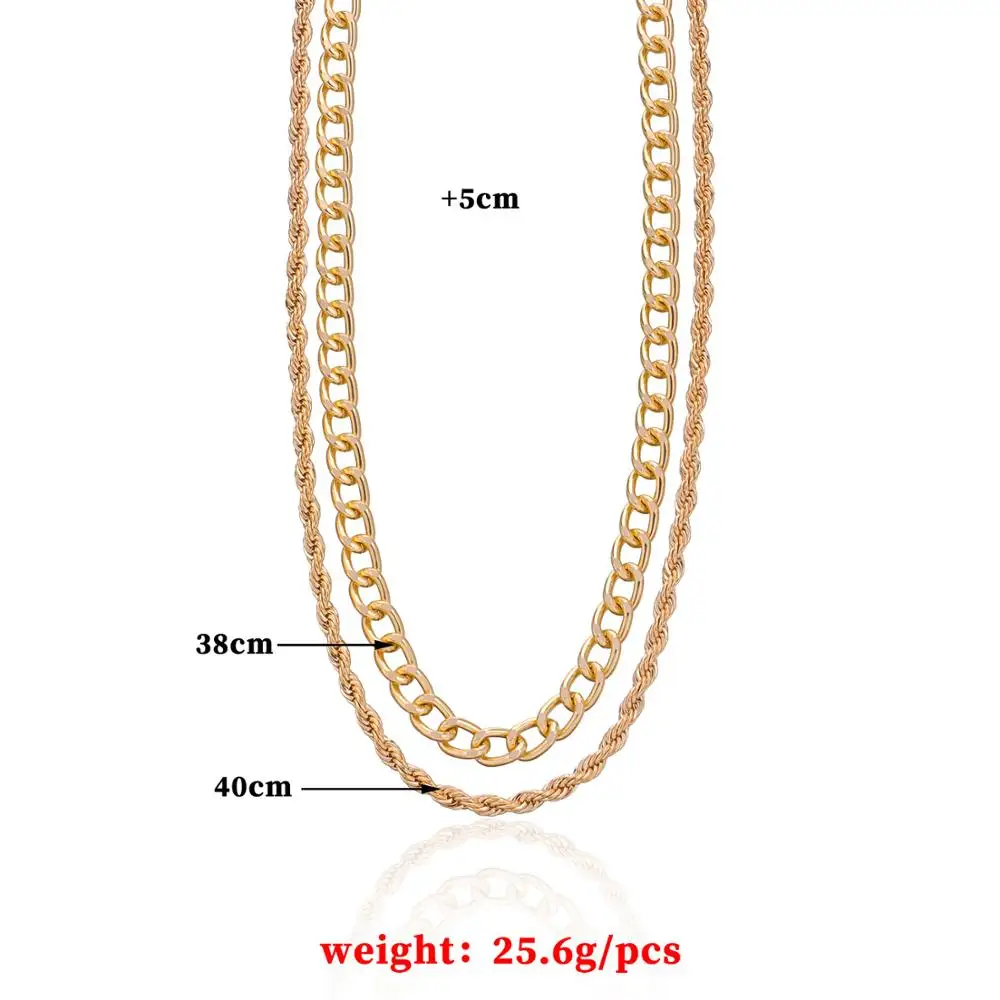 

Two Layered Punk Rock Gold Aluminium Chain Choker Necklace For Women Thick Link Collar Clavicle Statement Jewelry Light Weight
