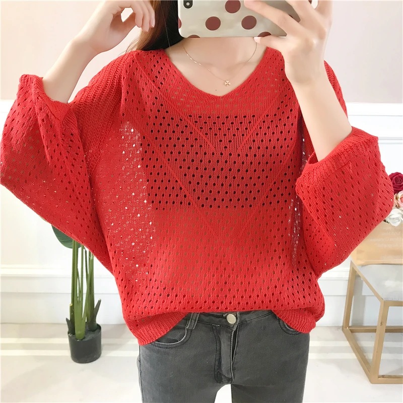 Сексуальный женский вязаный пуловер сетчатый свитер весенний модный топ