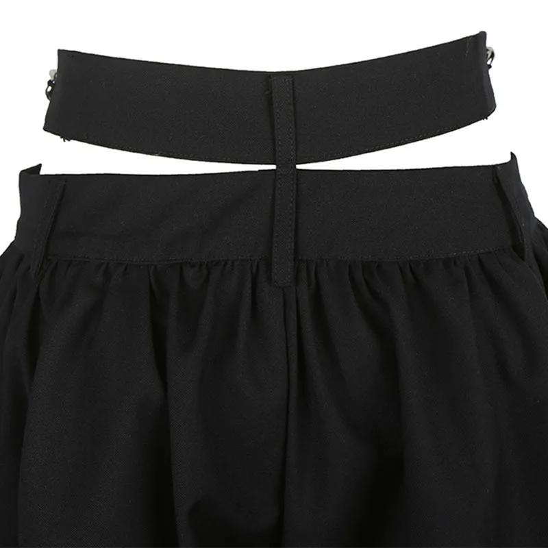 

TWOTWINSTYLE Black Patchwork Chain Short For Women Elastic High Waist Hollow Out Loose Shorts Skirt Female Summer Fashion Style