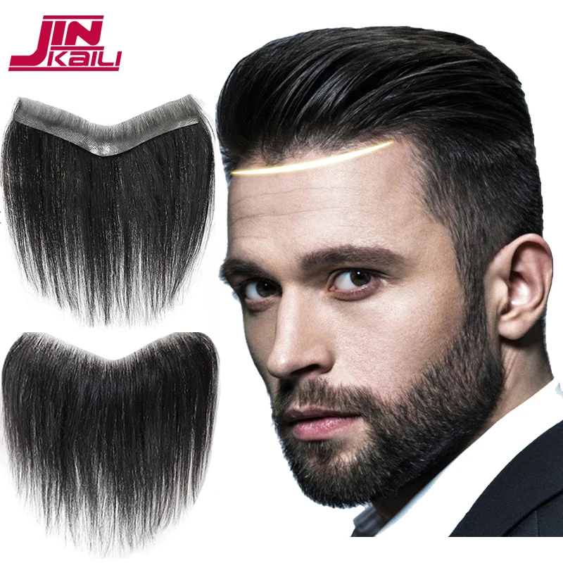

JINKAILI Men's Toupees Forehead Hairline with Gule Tapes Synthetic Hair Piece Hair Extension100% Natural Hair Replacement System