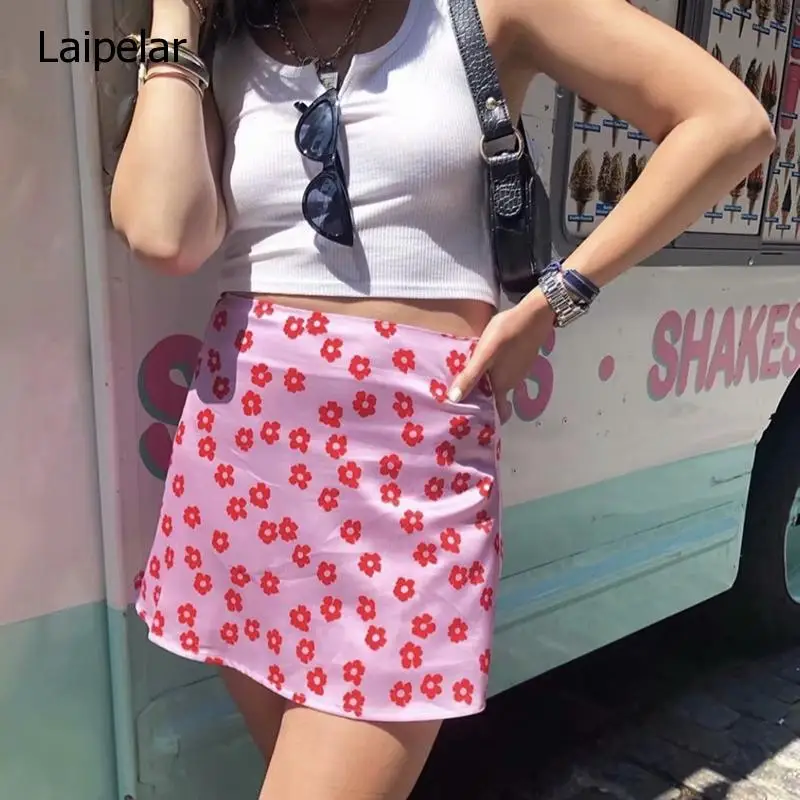 

Mini Skirt Elegant Boho Skirts Womens High Waist Skirt Floral Satin Skirt Short Kawaii Skirts Womens Pink Skirt A Line