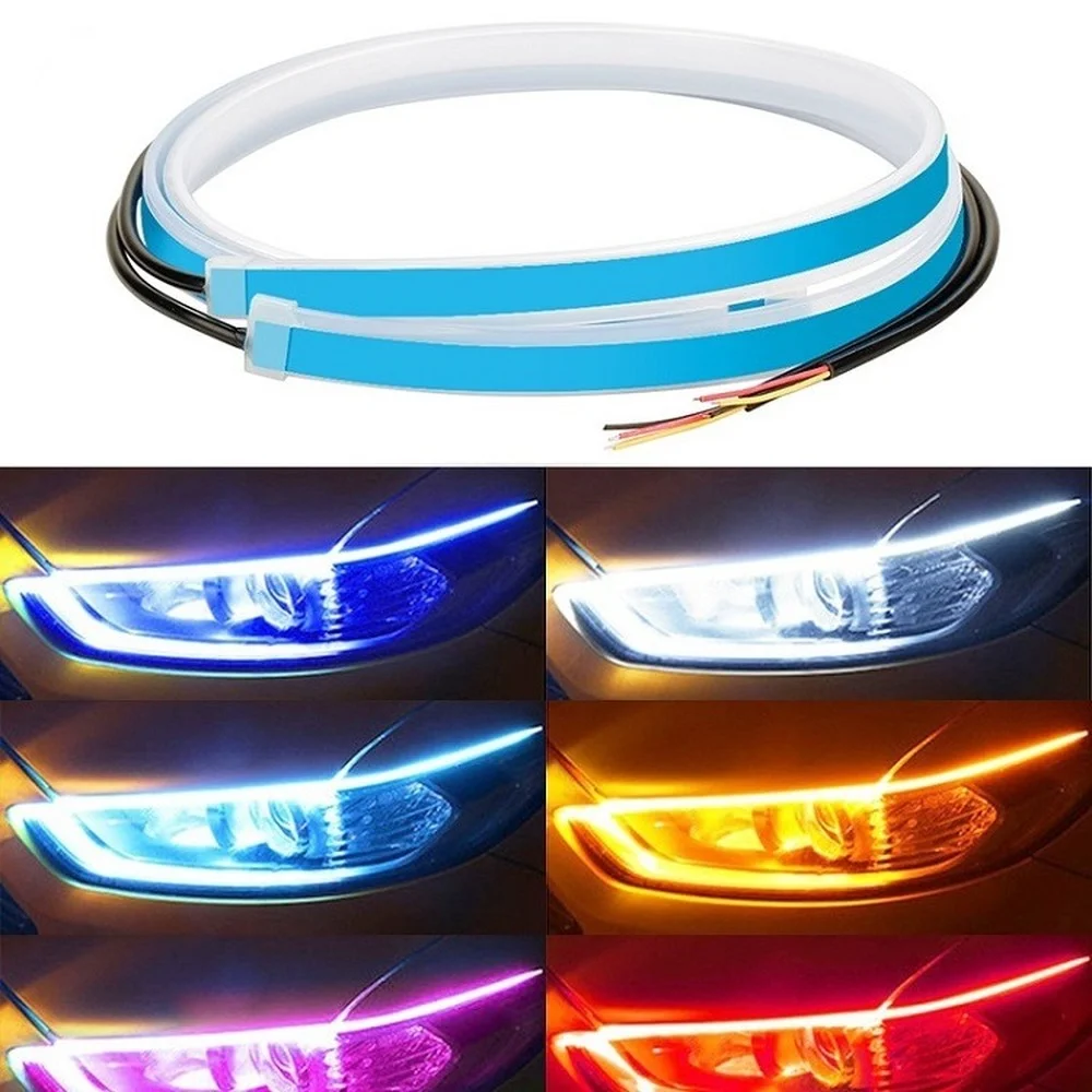 

2pcs Waterproof Flexible Universal Car LED DRL Daytime Night Running Light Flow Runs Headlight LED Strip Brake Turn Signal Light