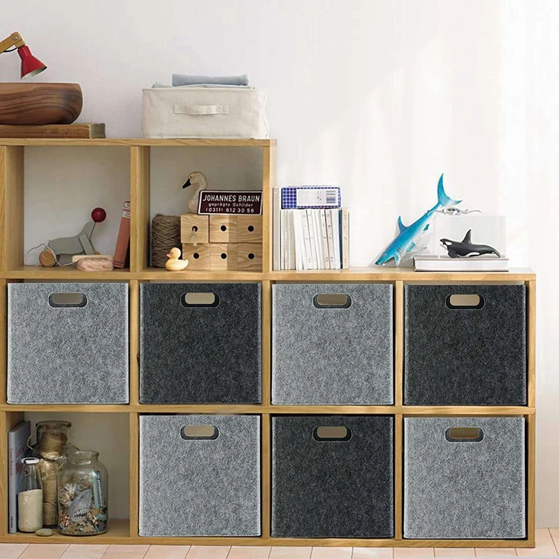 

Foldable Storage Squares 4 Pack, Square Storage Bins with Dual Handles, Felt Storage Baskets for Square