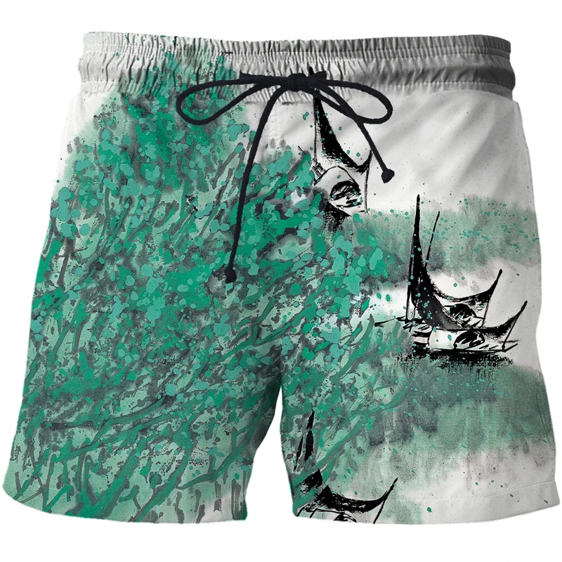 printed 3d beach pants Mens Swim Shorts Surf Wear 3d digital beach pants Chinese brush painting harajuku beach shorts Streetwear