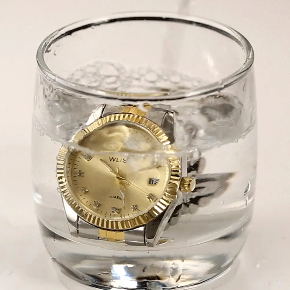 

Luxury Couple Watch Golden Fashion Lovers Luminous Rhinestone Watch Waterproof Quartz Wrist Watch Women & Men Analog Wristwatch