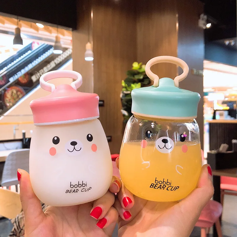 Kawaii стеклянная бутылка для воды, портативная чашка с милым медведем, чайное ситечко, герметичная Питьевая Бутылка для девочек, студентов, детей