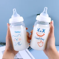 girl heart cartoon bear pacifier glass cup korean version of super cute baby bottle water cup female student cute straw cup