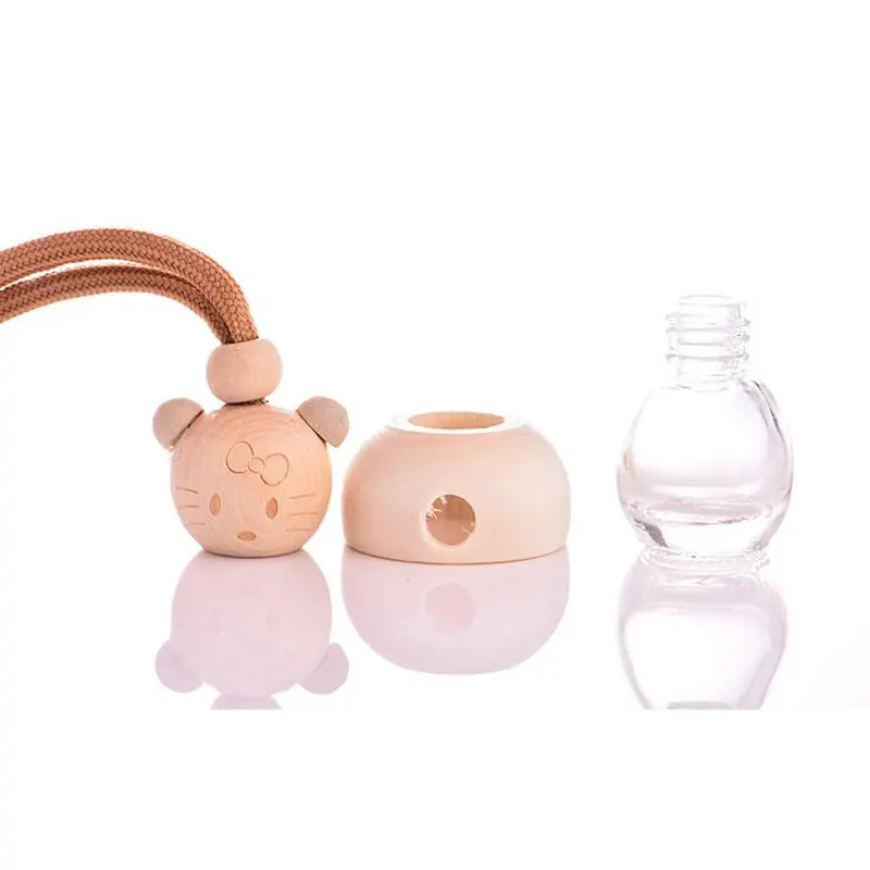 

6ml Wooden Cover Perfume Pendant Refillable Essential Oil Diffuser Car Styling Fragrance Air Freshener 25pcs/lot Random Style