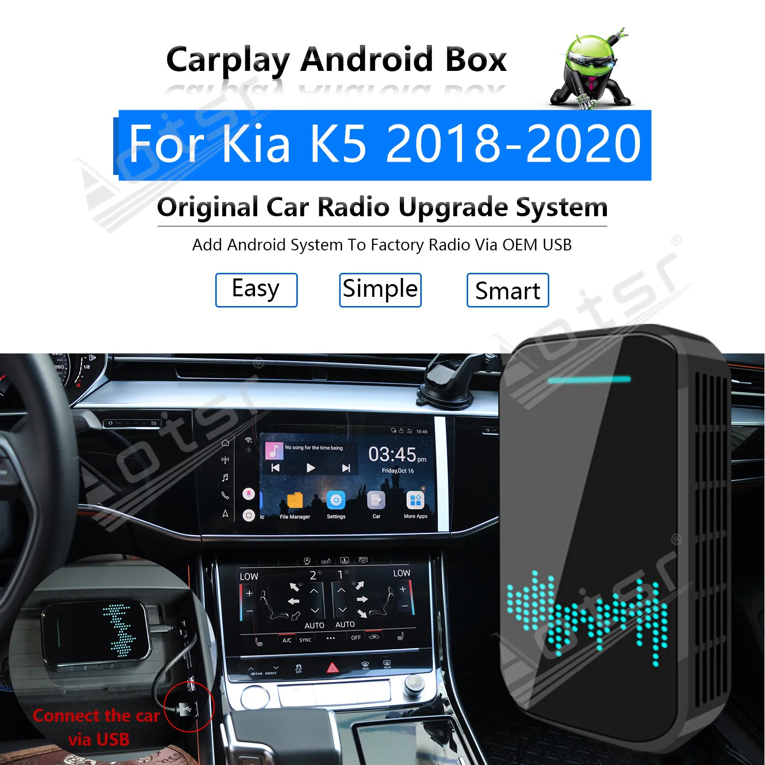 

32G For Kia K5 2018 2019 2020 Car Multimedia Player Android System Mirror Link Navi Map GPS Apple Carplay Wireless Dongle Ai Box