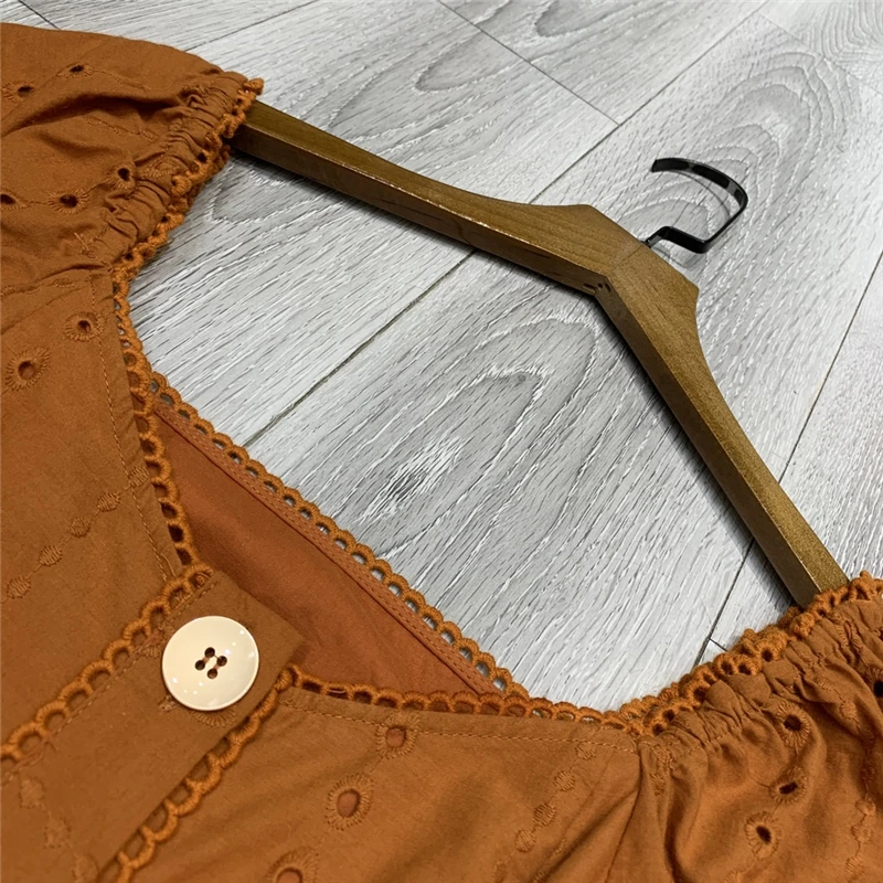 

Женские платья-миди во французском стиле, Подиумные вечерние платья в европейском стиле с пуговицами спереди, вышивка с короткими рукавами