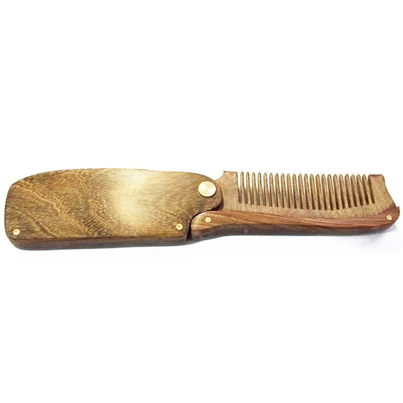 

Black Gold Sandalwood Men'S Folding Comb Portable Wooden Comb Sandalwood Beard Shape Comb