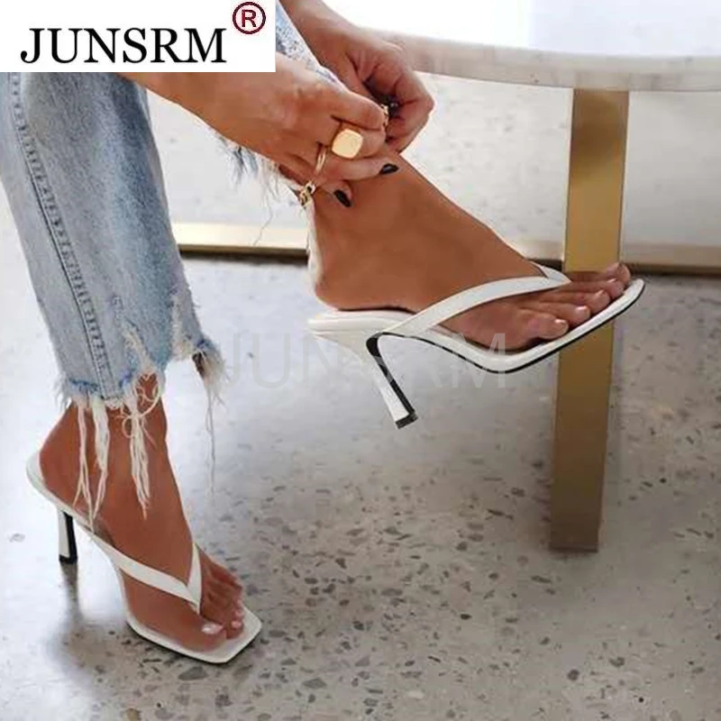 

Stylish Women's Heel Flip Flops Black High Heels White Sandals Women Mules Slippers Ladies Summer Shoes 36-42 Calzado Mujer