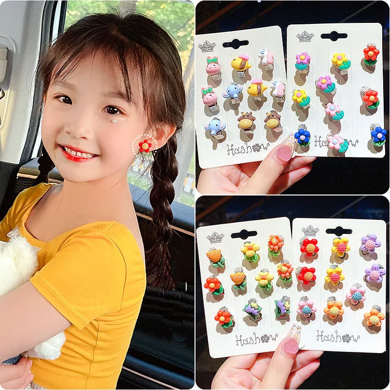 

10pcs/set Cute Holeless Clips Earrings for Girls Children Student Flower Animal Fruit Ear Pins Earring Ear Jewelry Accessories