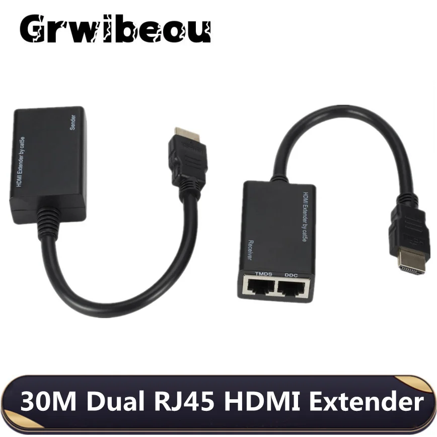 

1 Pair RJ45 CAT5e CAT6 UTP LAN Ethernet HDMI-compatible Extender Repeater 1080P 3D 100ft(30M) Extension Cord for PS3 DVD HDTV