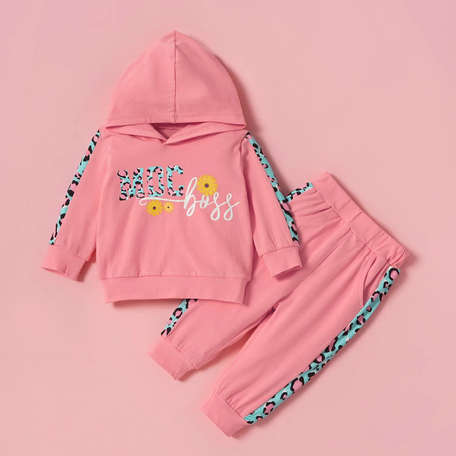 

PatPat New Arrival Autumn and Winter Spring Baby Girl Daisies Leopard Baby's Sets Pink Color Baby Girl Clothes