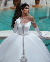 elegant square neckline off the shoulder ballgown wedding dresses court train satin crystals beading bridal gowns