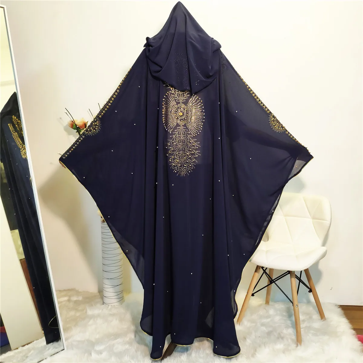 

New Arrival Women Bat Sleeve Muslim Islamic Kaftan African Clothing Beaded Abaya