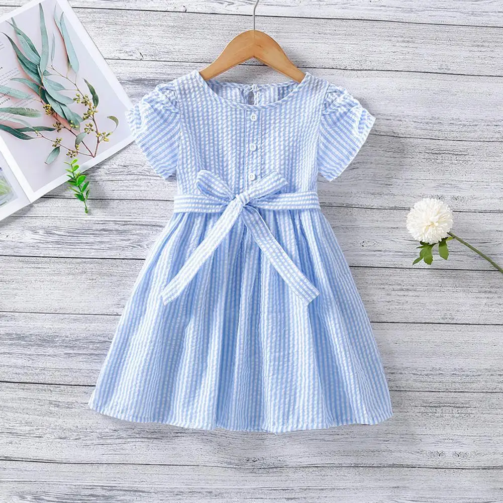 

Stripes Loose Summer Dress Children's Clothes Girl 2021 New Casual Striped Belt Short-sleeved Children's Dress For 2-6 Years Old