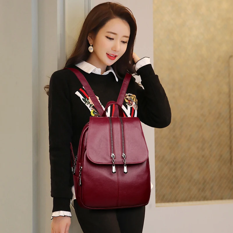 

Women Leather Backpacks Female High Quality Luxury Backpack for Teenager Girls Shoulder Bags Fashion Female Backpack School Bags