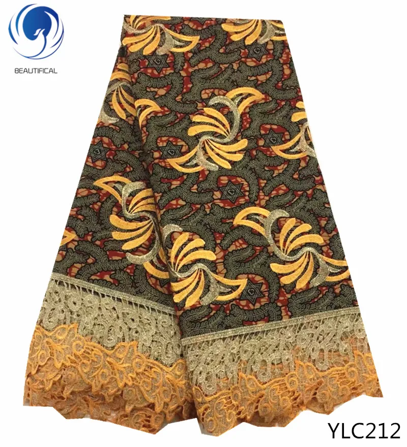 

BEAUTIFICAL African lace fabrics 2018 new embroidery High quality cotton wax mix color mutiple fabrics lace wax YLC208-214