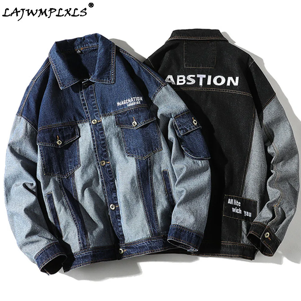 

Spring Autumn Jean Jacket Men New Hip-Hop Clothing Streetwear Men's Jackets Plus Size Loose Denim Patchwork Jeans Jacket Males