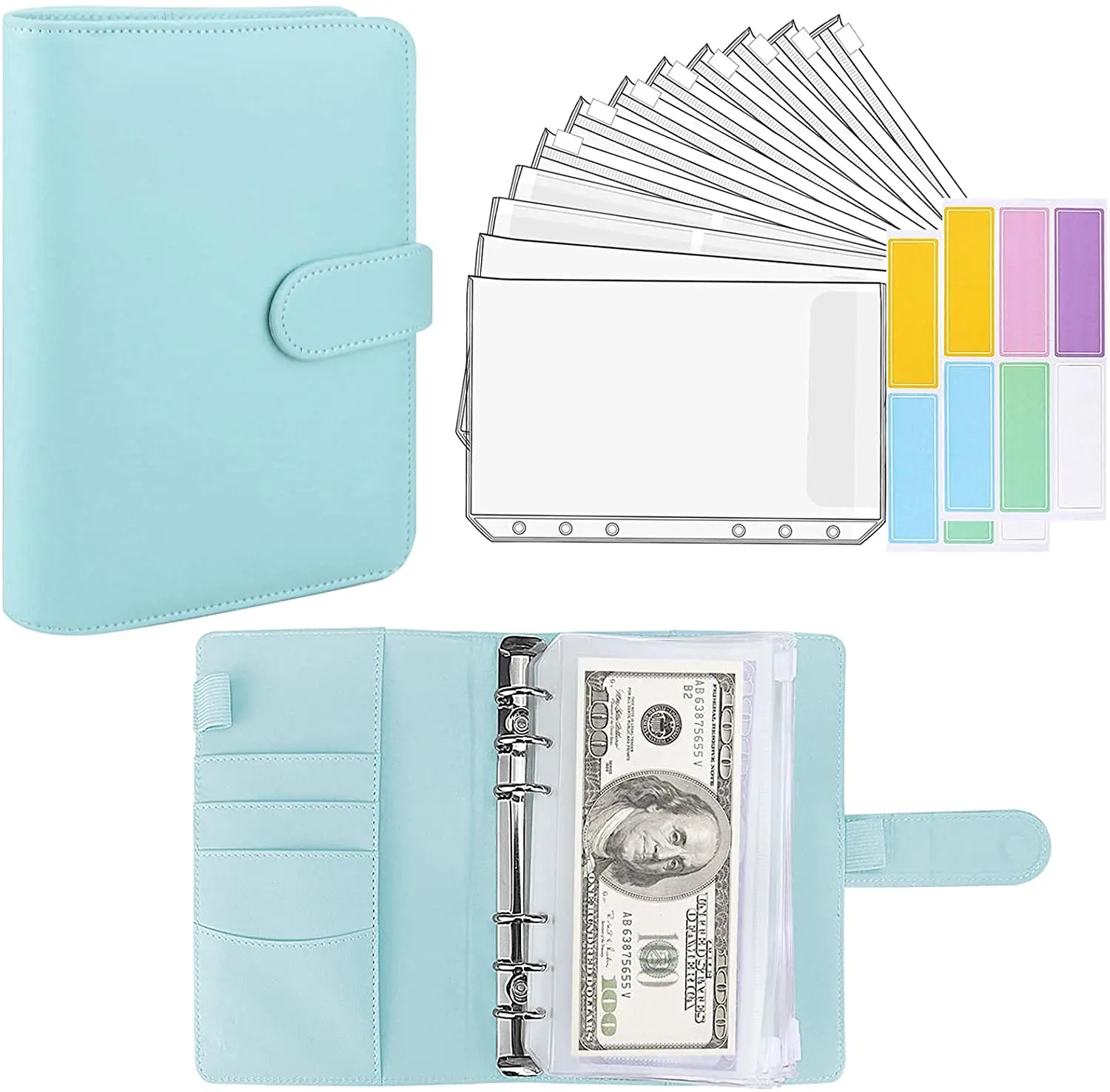 

15 Pieces Binder Budget Planner Cash Envelope Binder with Budget Envelopes A6 Binder Pockets Cash Envelope Wallet for Budgeting