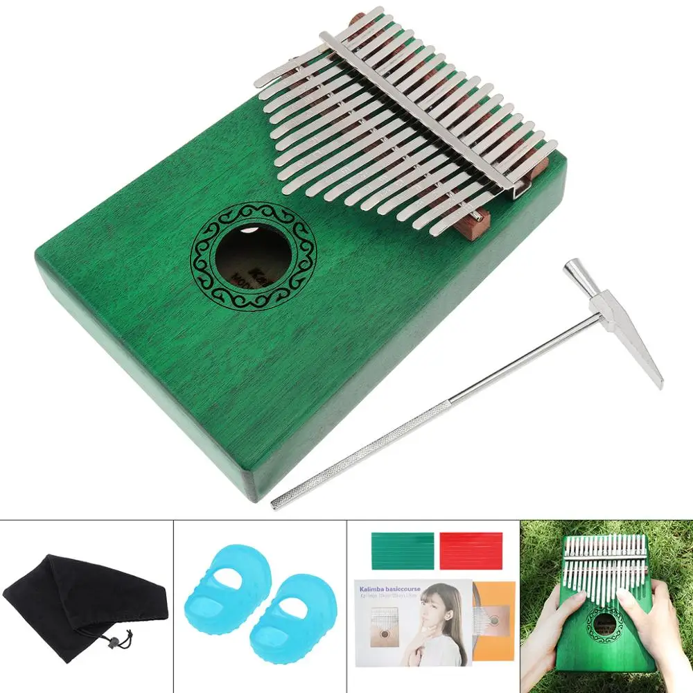 17 клавиш Kalimba одноплатный из красного дерева большого пальца пианино Mbira мини-клавиатура инструмент с полными аксессуарами - Цвет: Green