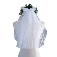 simple short tulle wedding veils one layer with comb bow white ivory black bridal veil for bride wedding accessories