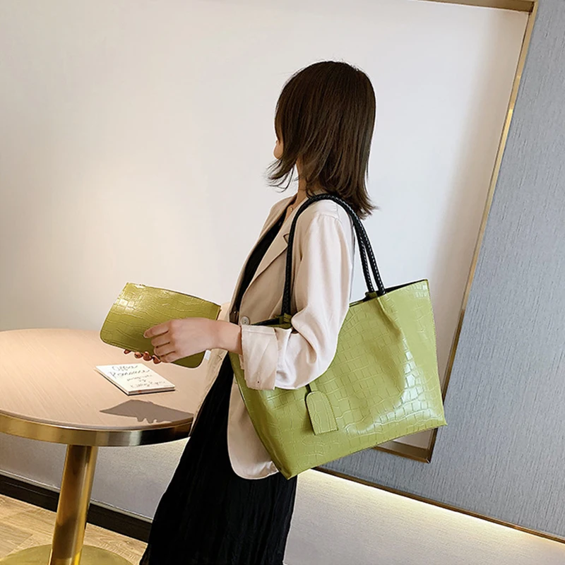 

2020 Luxury Quality Handbags Stone Pattern PU Leather Shoulder Bags For Women High Capacity Handbag Lady Black Hand Bag